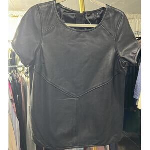 Maison Scotch women’s black Short Sleeve Leather Top 2 (US Med)